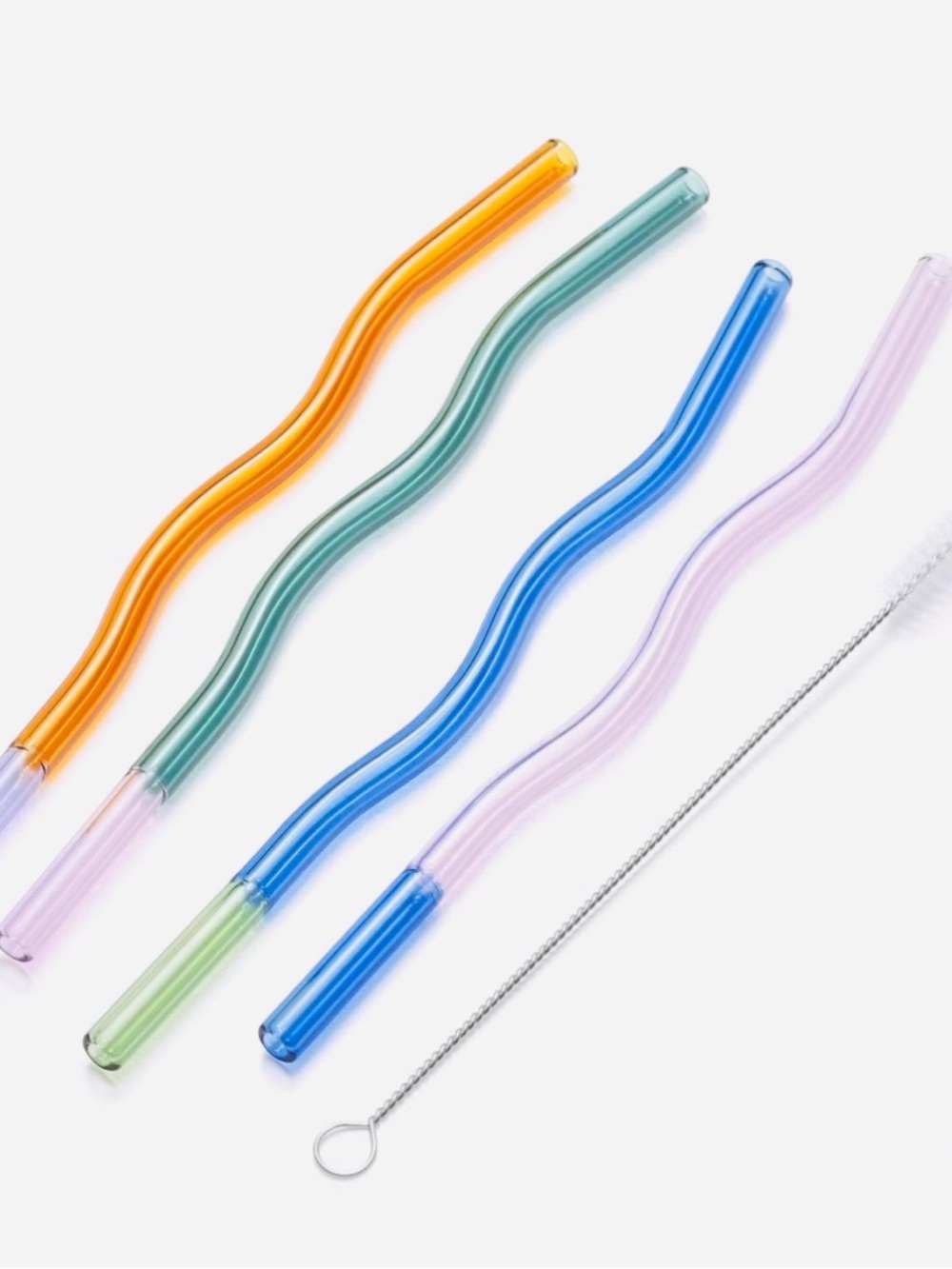 Reusable Multi-Colored Glass Straw Set with Cleaning Brush ~ Brand New